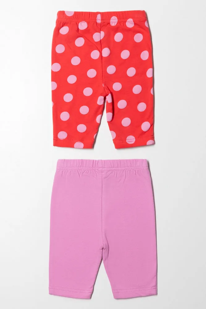 2 Pack Spot Cropped Leggings Red And Lilac