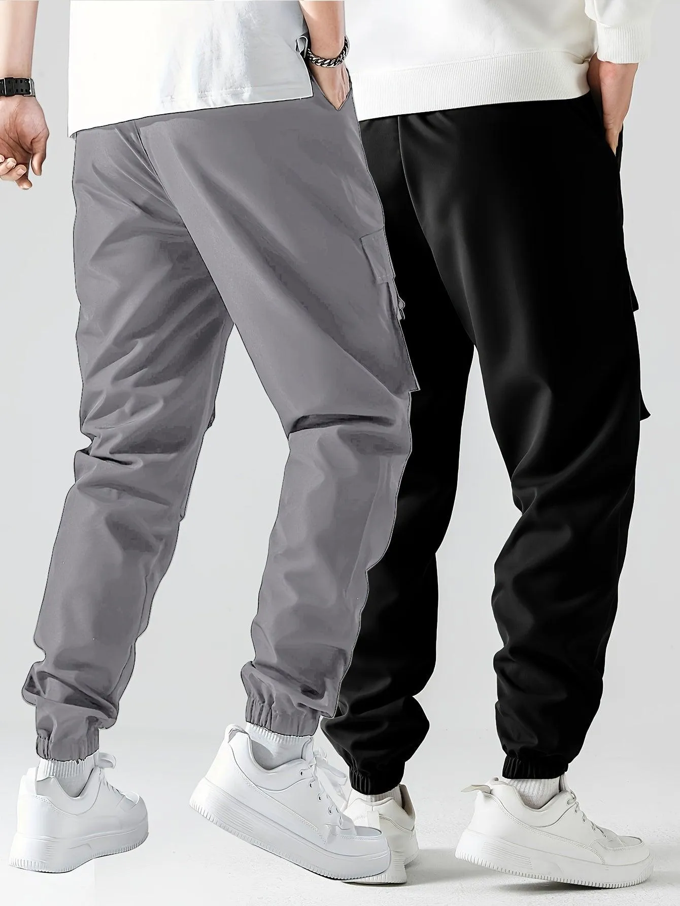 2 Pcs Smiling Face Cargo Joggers Stylish Functional Bottoms for Men