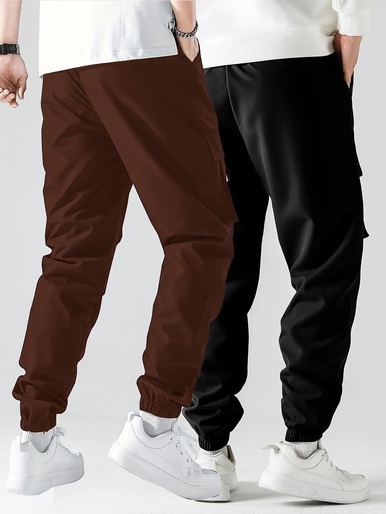 2 Pcs Smiling Face Cargo Joggers Stylish Functional Bottoms for Men