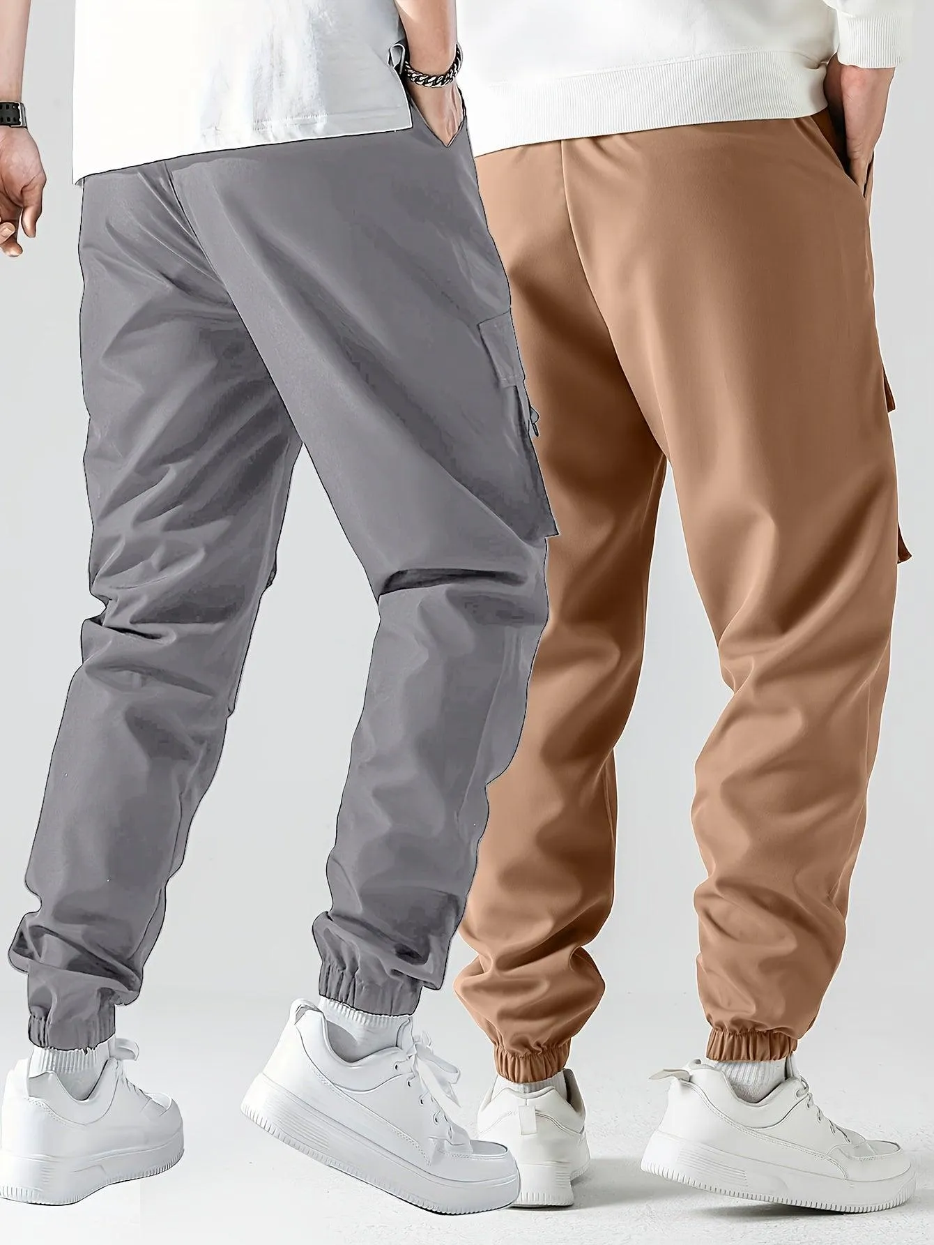 2 Pcs Smiling Face Cargo Joggers Stylish Functional Bottoms for Men