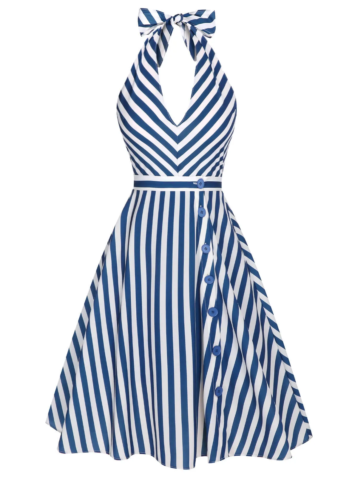 2PCS Blue 1940s Stripe Halter Romper & Skirt