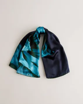 Abbieai Printed Square Silk Scarf Navy