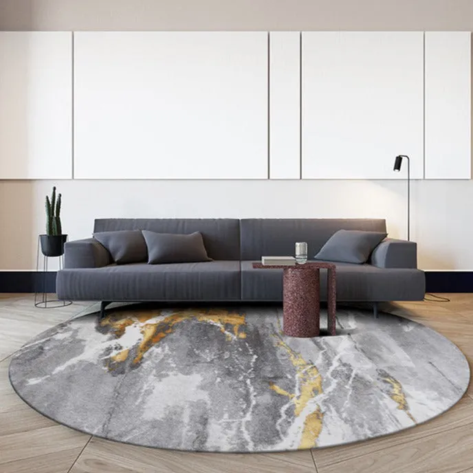 Abstract Gold and Grey Round Rug