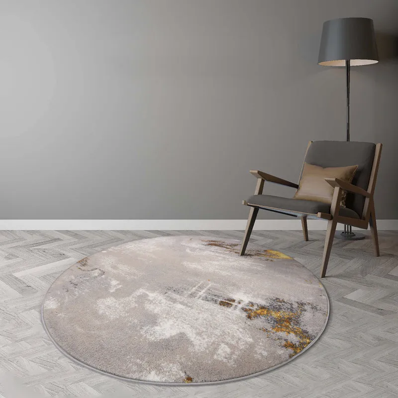 Abstract Gold and Grey Round Rug