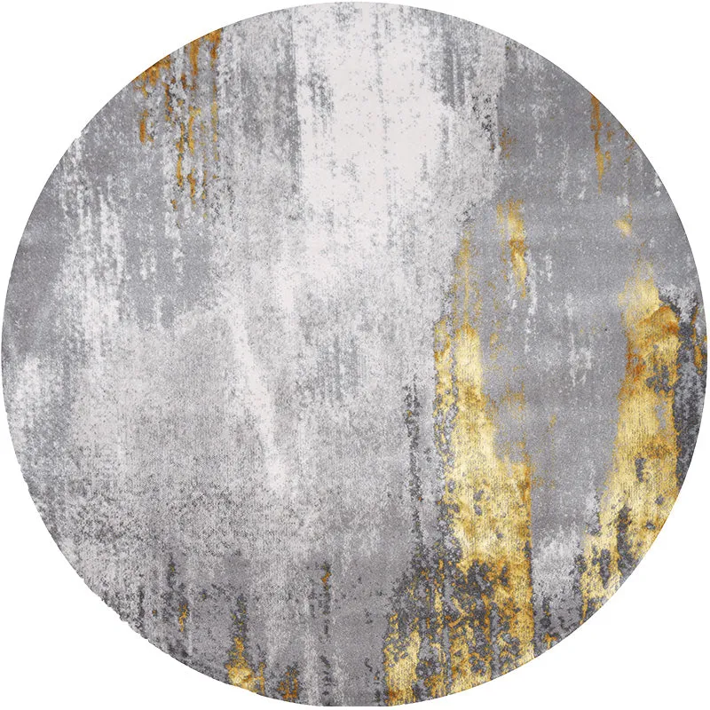 Abstract Gold and Grey Round Rug