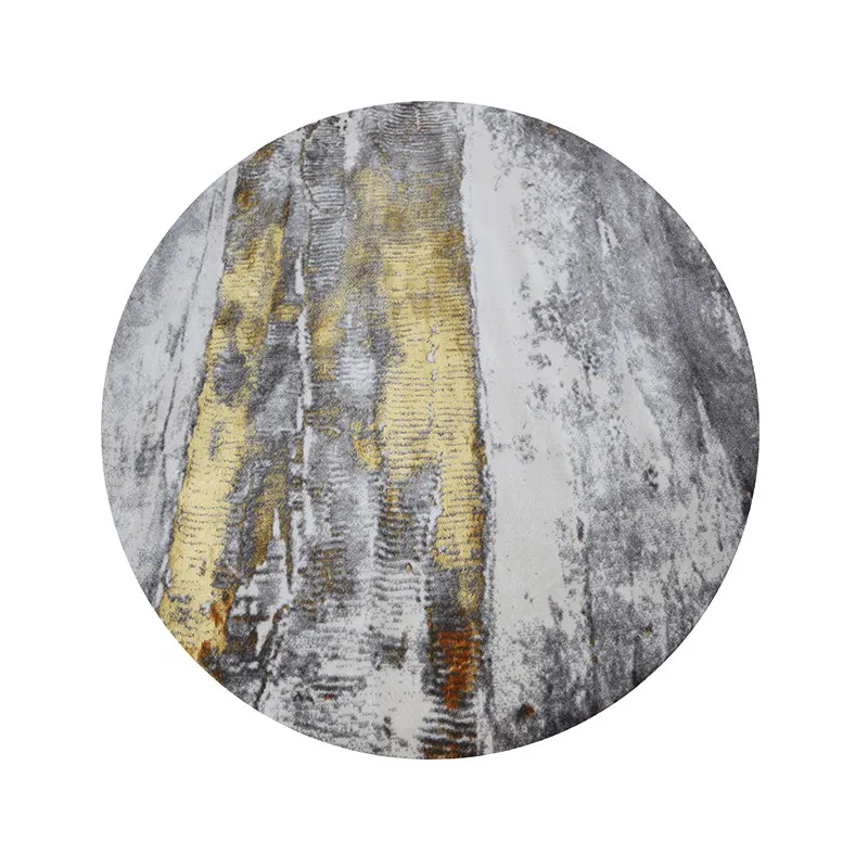 Abstract Gold and Grey Round Rug