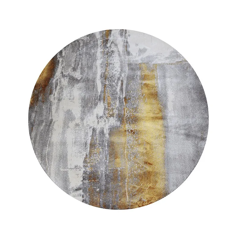 Abstract Gold and Grey Round Rug