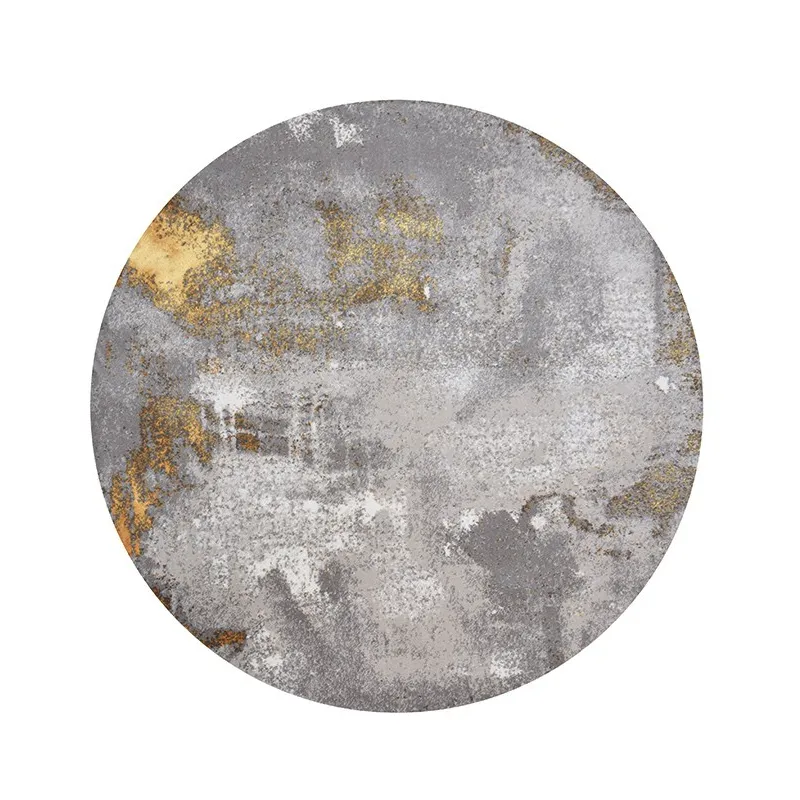 Abstract Gold and Grey Round Rug