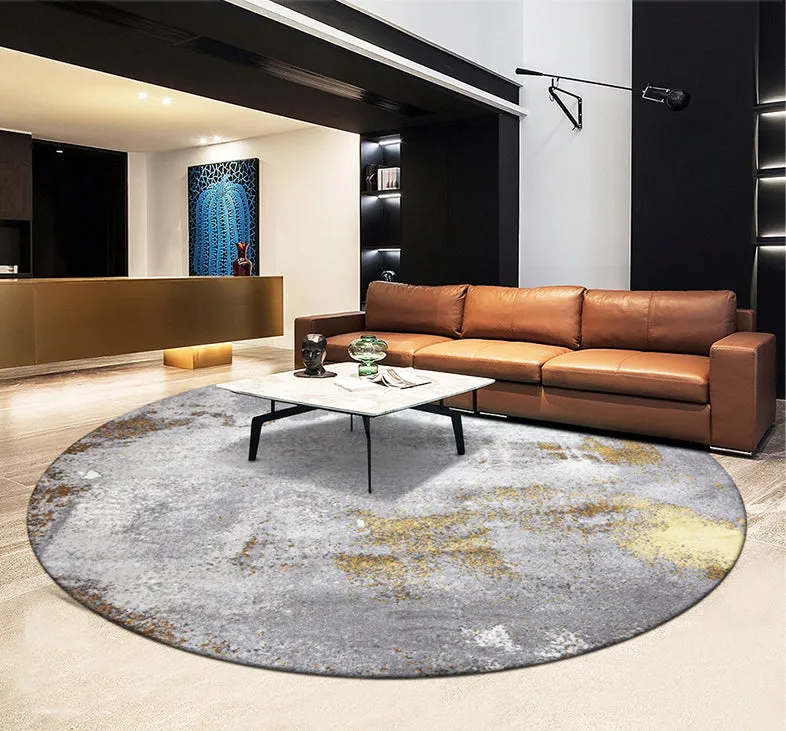 Abstract Gold and Grey Round Rug