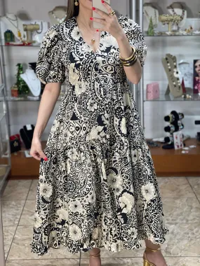 Abstract Puffy Sleeves Dress