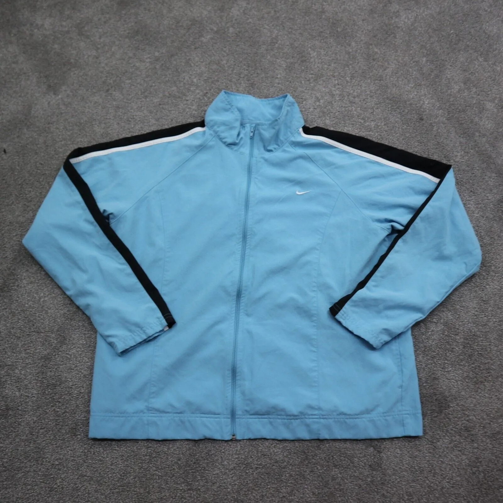 Adidas Womens Track Jacket Full Zip Up Raglan Sleeve Aqua Blue Black Size XL