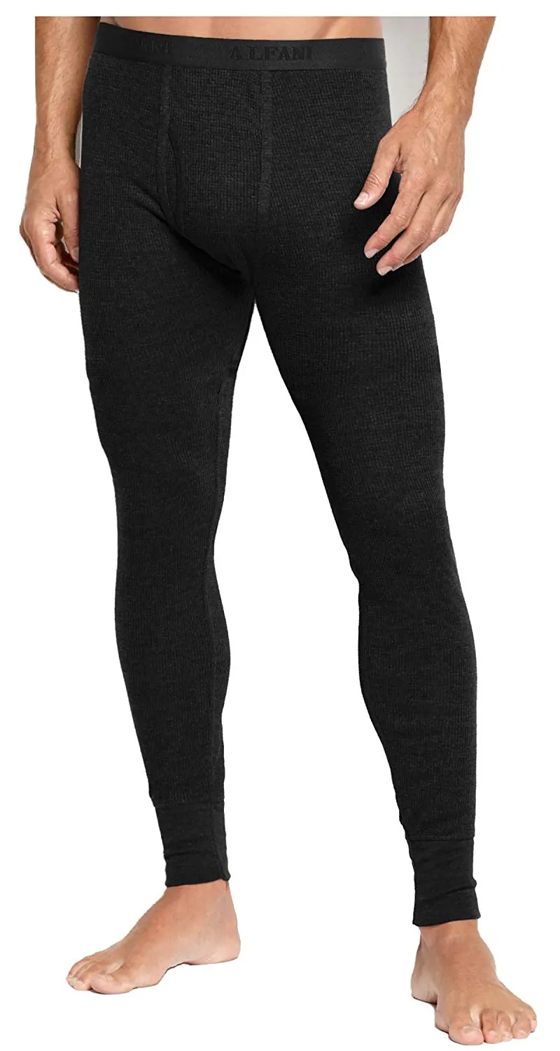 Alfani Mens Thermal Waffle Knit Long Underwear Black