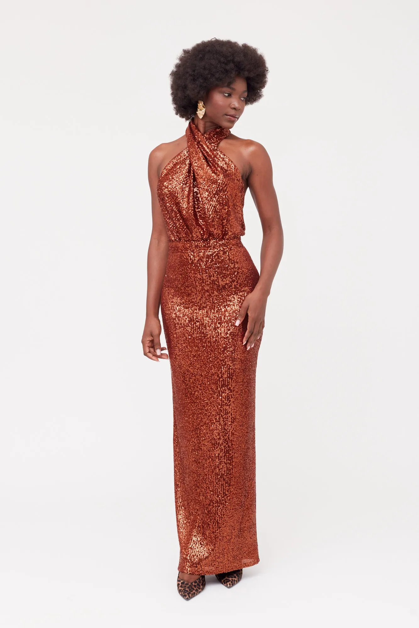 ALTA Bronze Sequin Maxi Evening dress