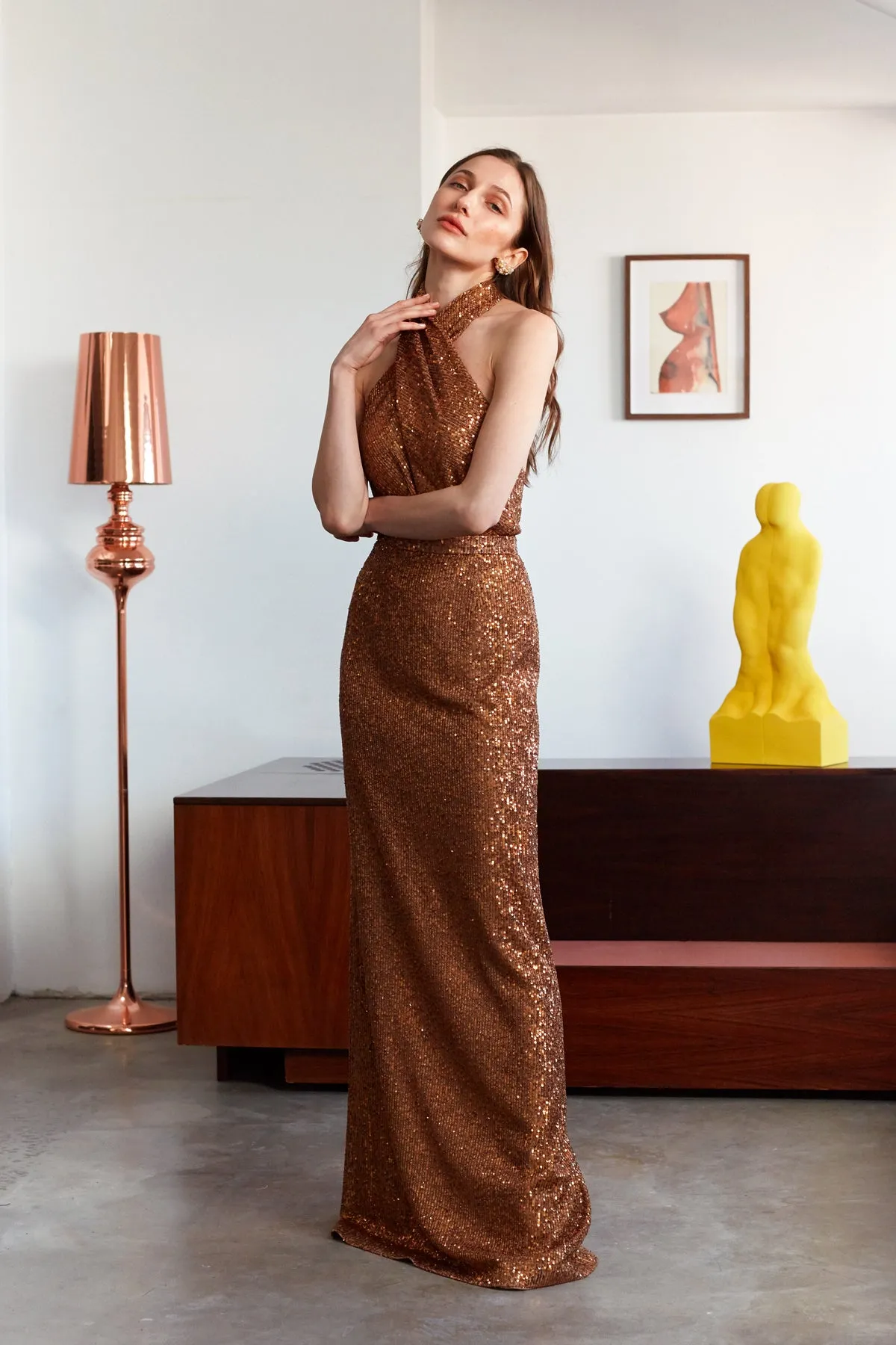 ALTA Bronze Sequin Maxi Evening dress