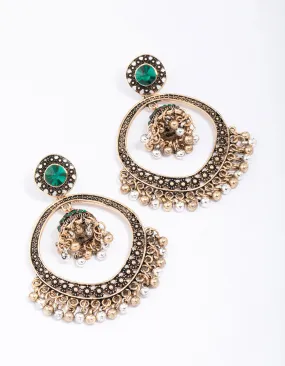 Antique Gold Beaded Circle Drop Earrings