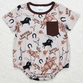 Baby Infant Boys Romper Pocket Rodeo Cows Western Rompers SR1358