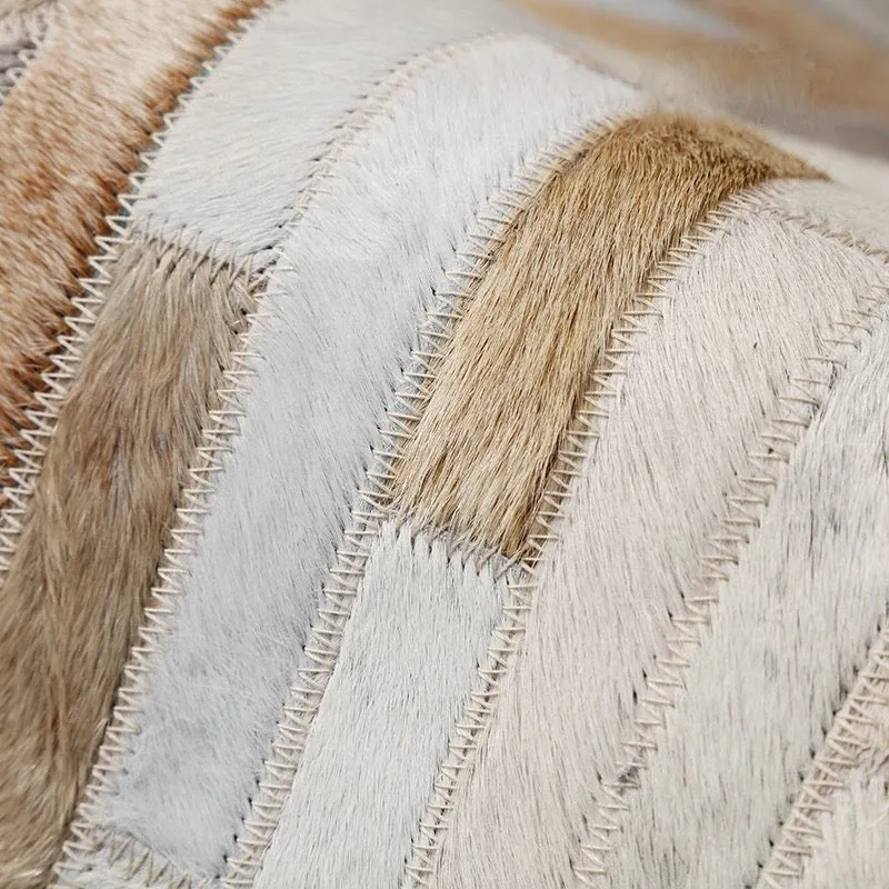 Beige and Cream Round Patchwork Hide Rug