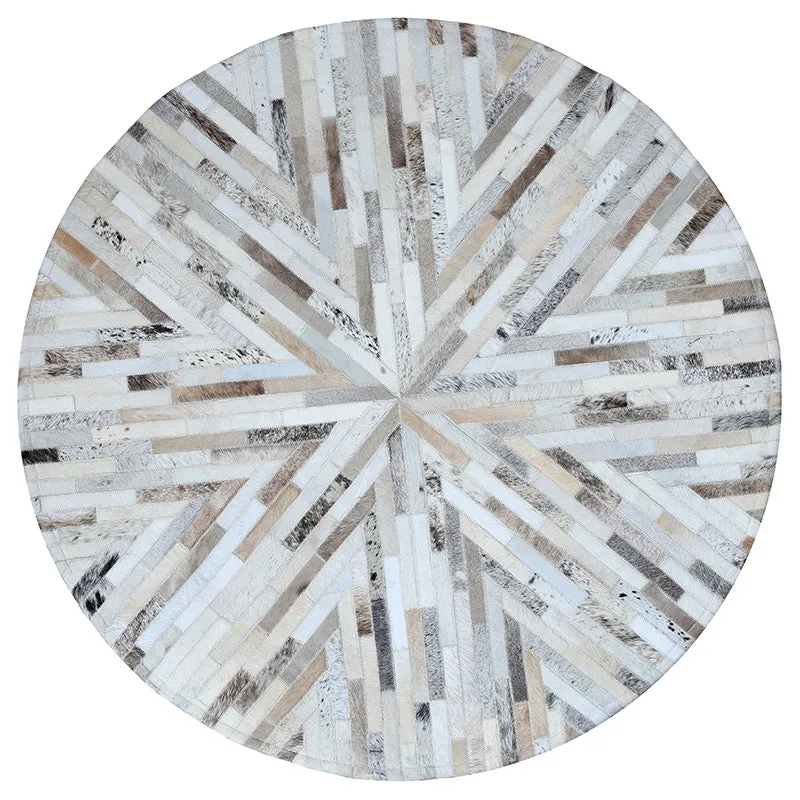 Beige and Cream Round Patchwork Hide Rug