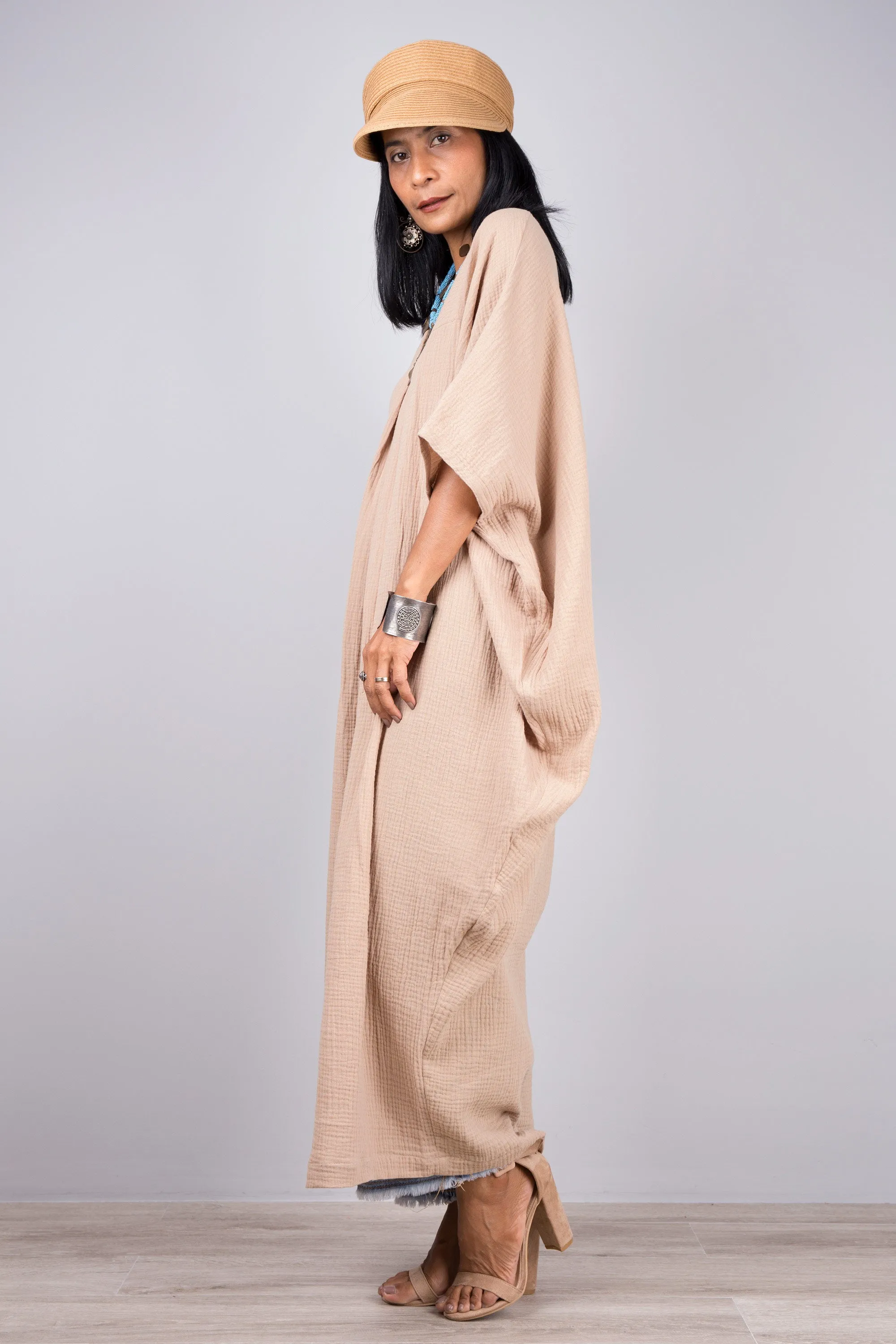 Beige Dress - Cotton Gauze Kaftan