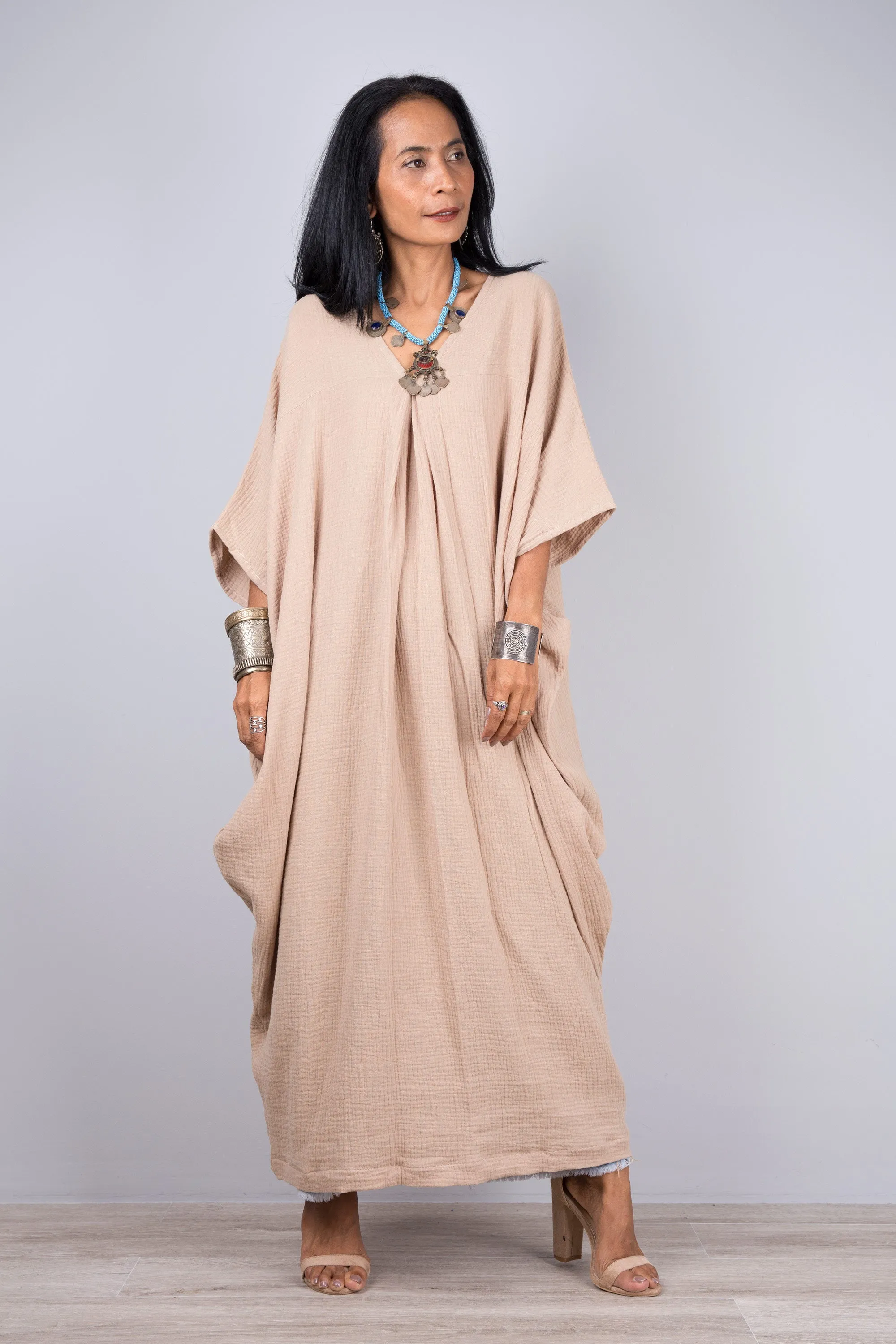 Beige Dress - Cotton Gauze Kaftan