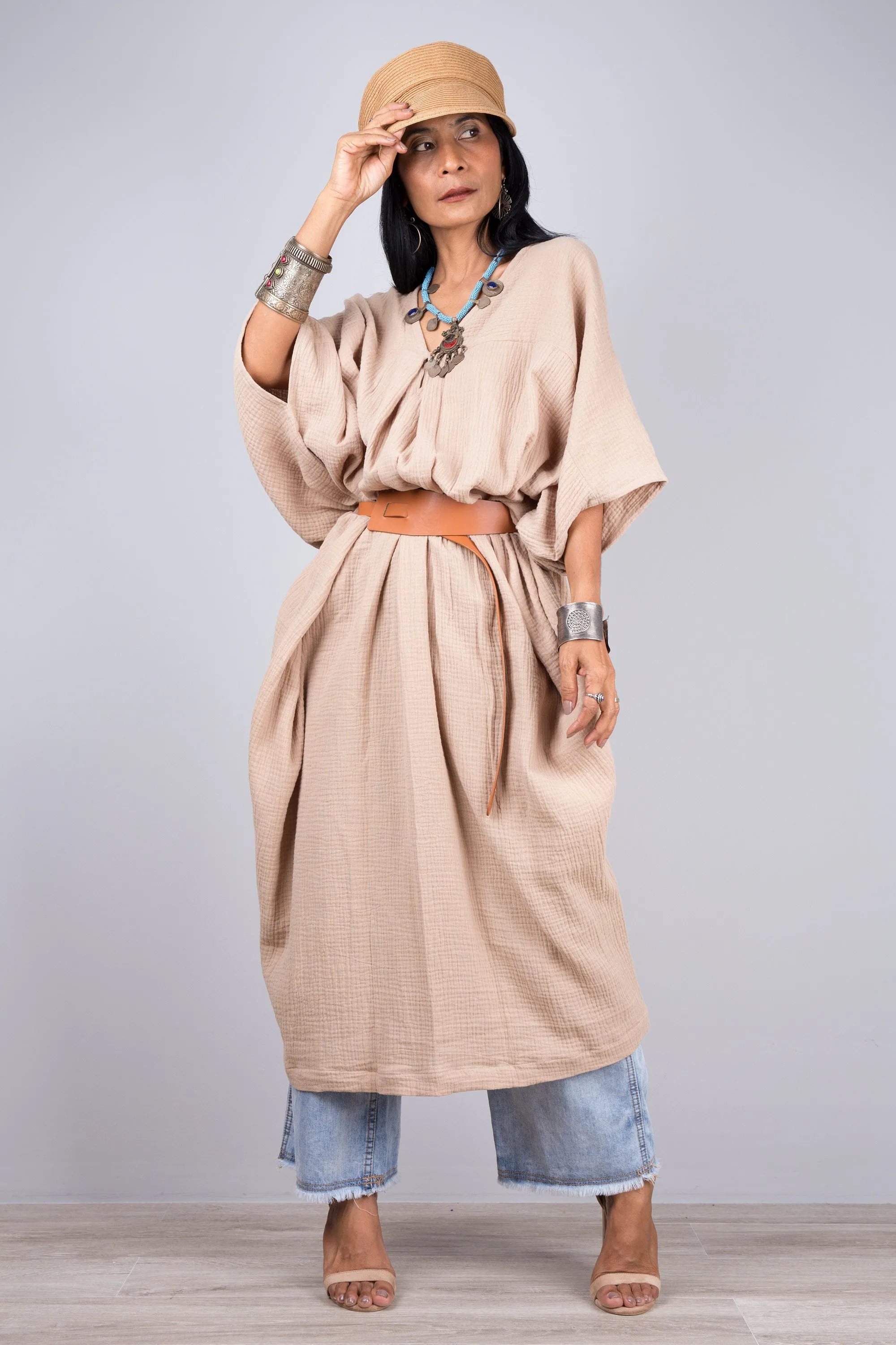 Beige Dress - Cotton Gauze Kaftan