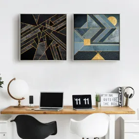 Black and Gold Abstract Wall Art With Frame