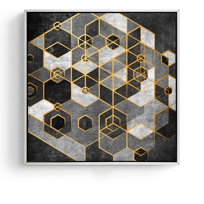 Black and Gold Abstract Wall Art With Frame