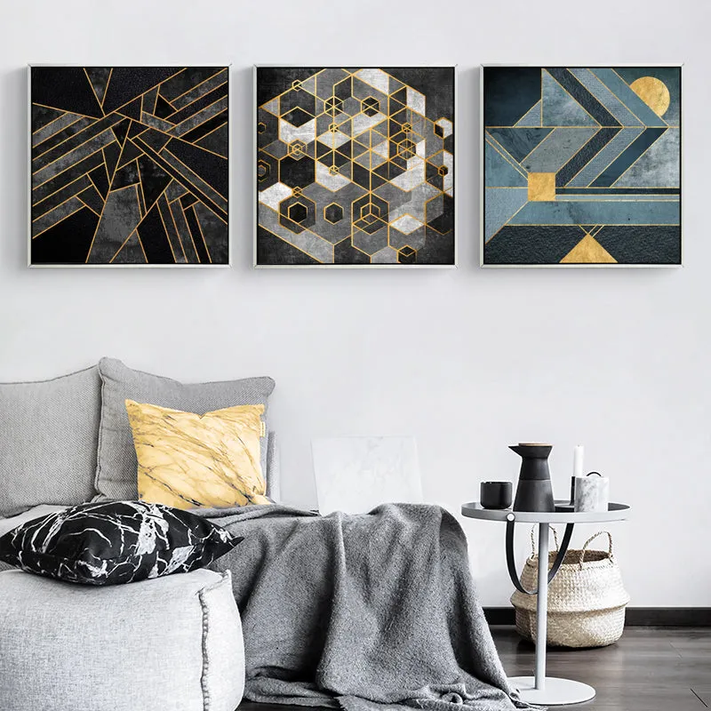 Black and Gold Abstract Wall Art With Frame