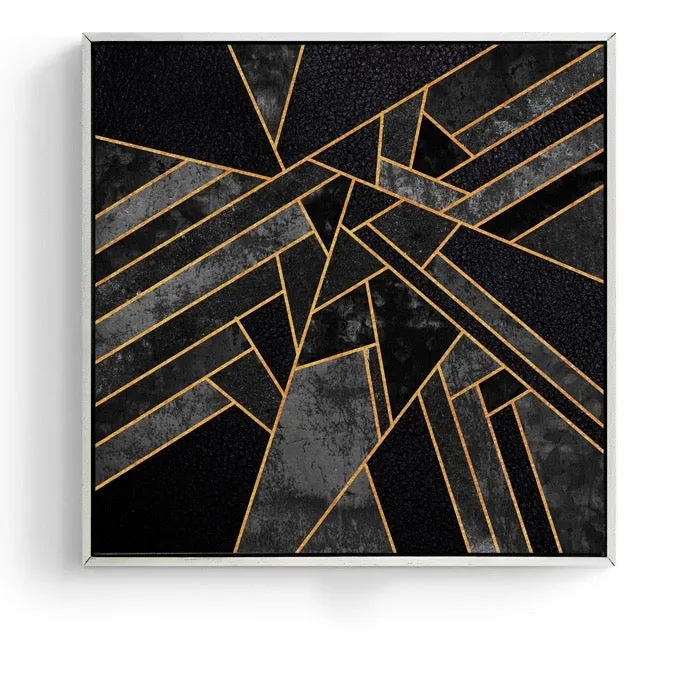 Black and Gold Abstract Wall Art With Frame