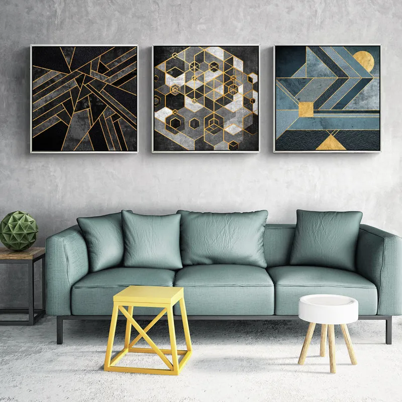 Black and Gold Abstract Wall Art With Frame