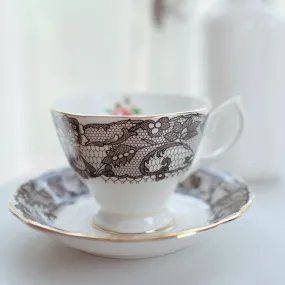 Black Lace Porcelain Tea Cup and Saucer