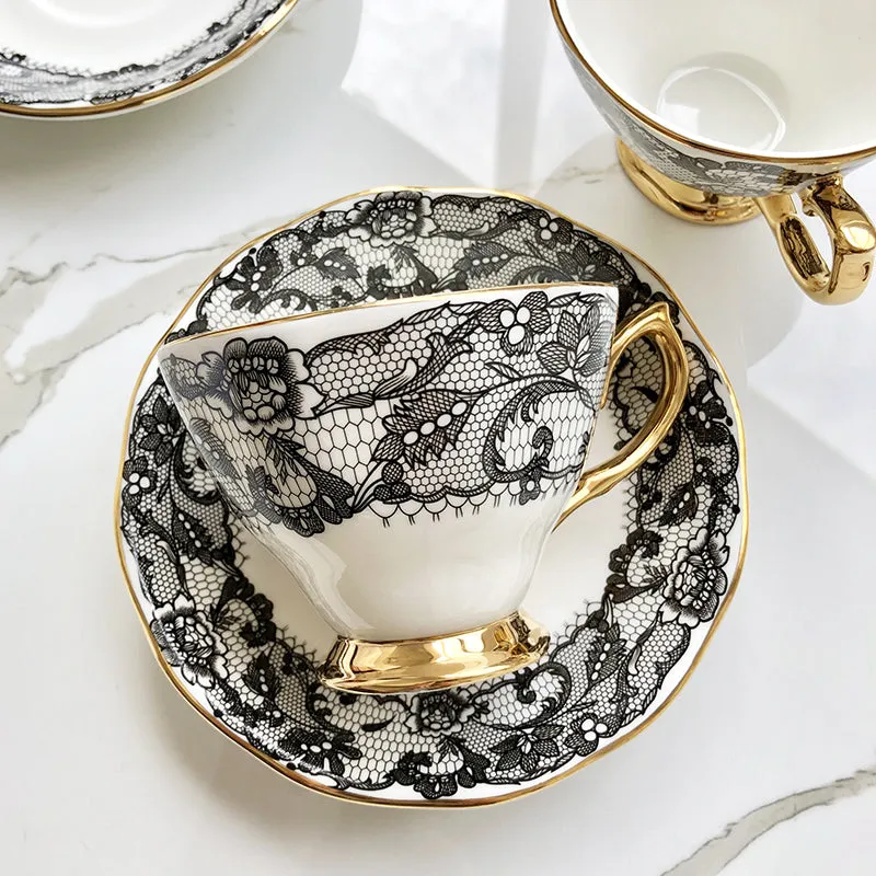 Black Lace Porcelain Tea Cup and Saucer