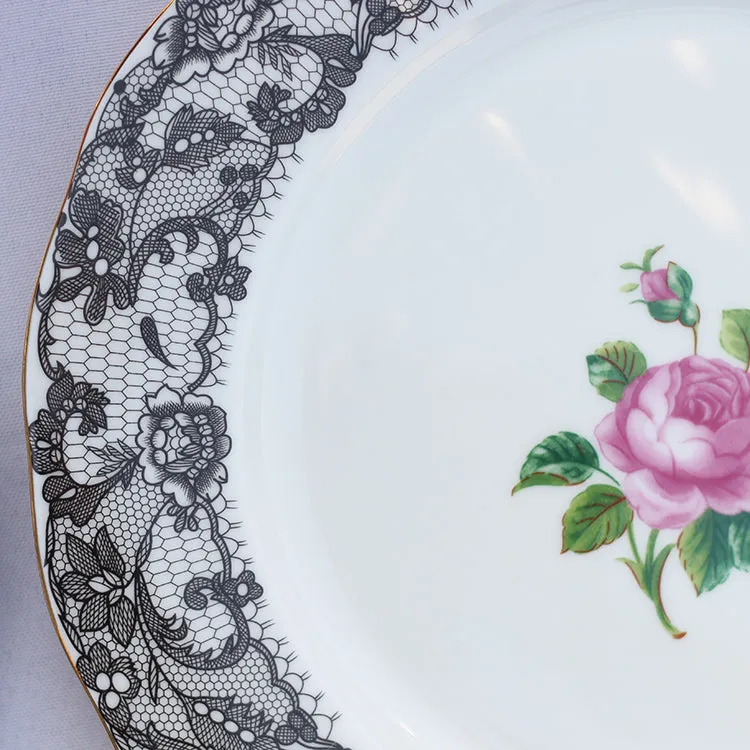 Black Lace Porcelain Tea Cup and Saucer