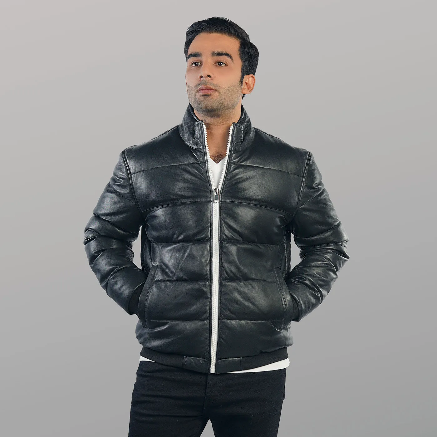 Black Padded Bomber Jacket - Black | Kaptan