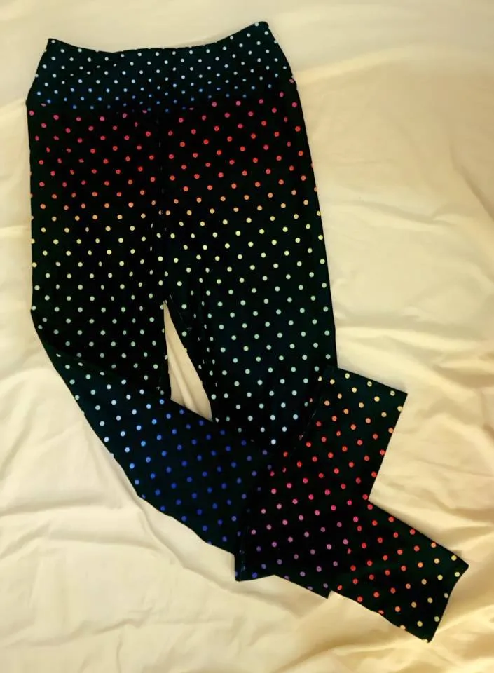 Black Rainbow Dots Women's Leggings, Polka Dots Colorful Printed Women's Long Yoga Pants- Made in USA/EU/MX