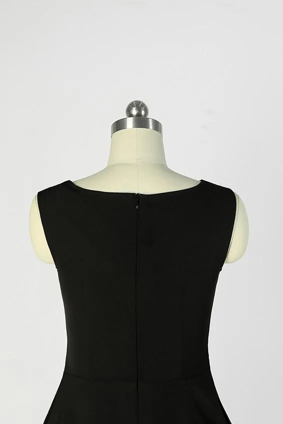 Black sleeveless dress with a long train 190208#