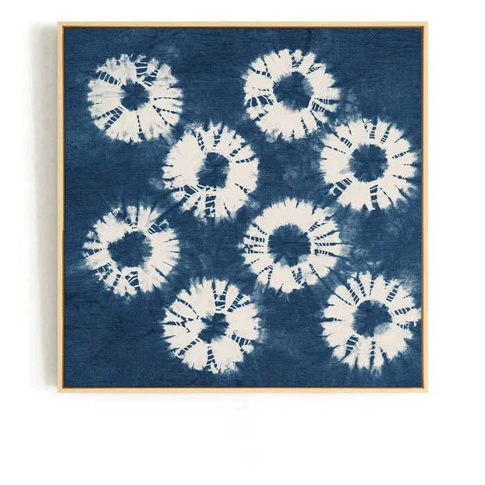 Blue and White Tie Dye Wall Art With Frame