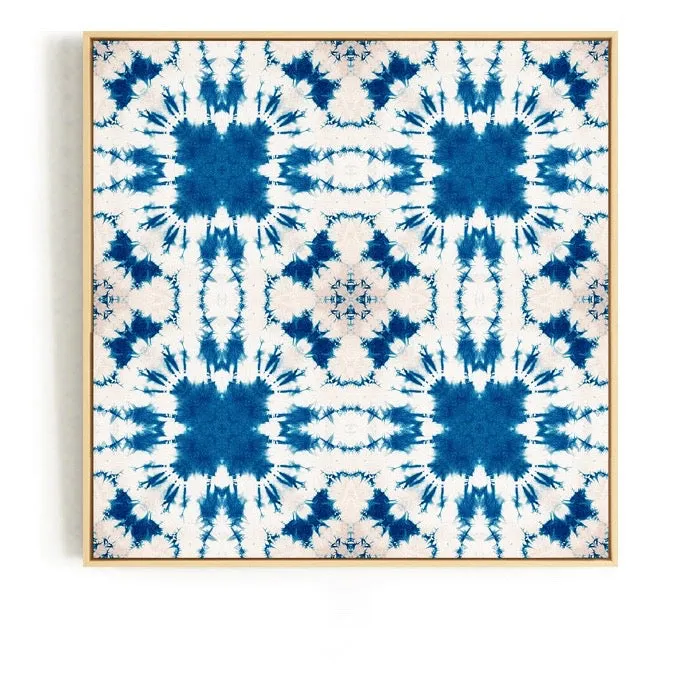 Blue and White Tie Dye Wall Art With Frame