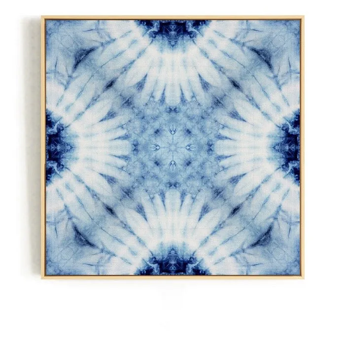 Blue and White Tie Dye Wall Art With Frame