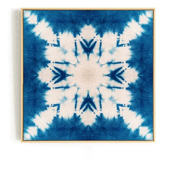 Blue and White Tie Dye Wall Art With Frame