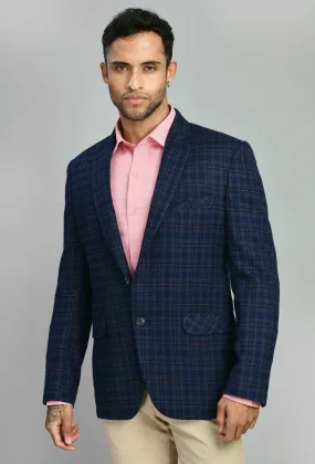 Blue Slim Fit Twid Checks Casual Blazer