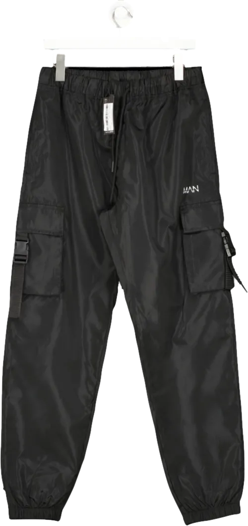 boohooMan Black Original Man Cargo Joggers UK L