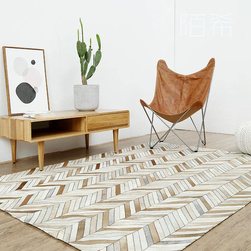 Brown and White Patchwork Cowhide Rug