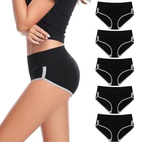 CAILECOTTON Black Underwear Women Cotton Panties High Waist Stretch Briefs Underpants Tummy Control Cheeky Panty 5 Packs