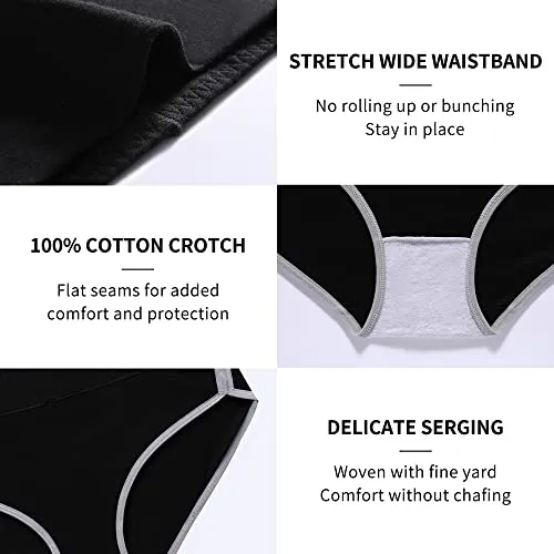 CAILECOTTON Black Underwear Women Cotton Panties High Waist Stretch Briefs Underpants Tummy Control Cheeky Panty 5 Packs