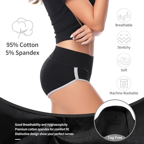 CAILECOTTON Black Underwear Women Cotton Panties High Waist Stretch Briefs Underpants Tummy Control Cheeky Panty 5 Packs