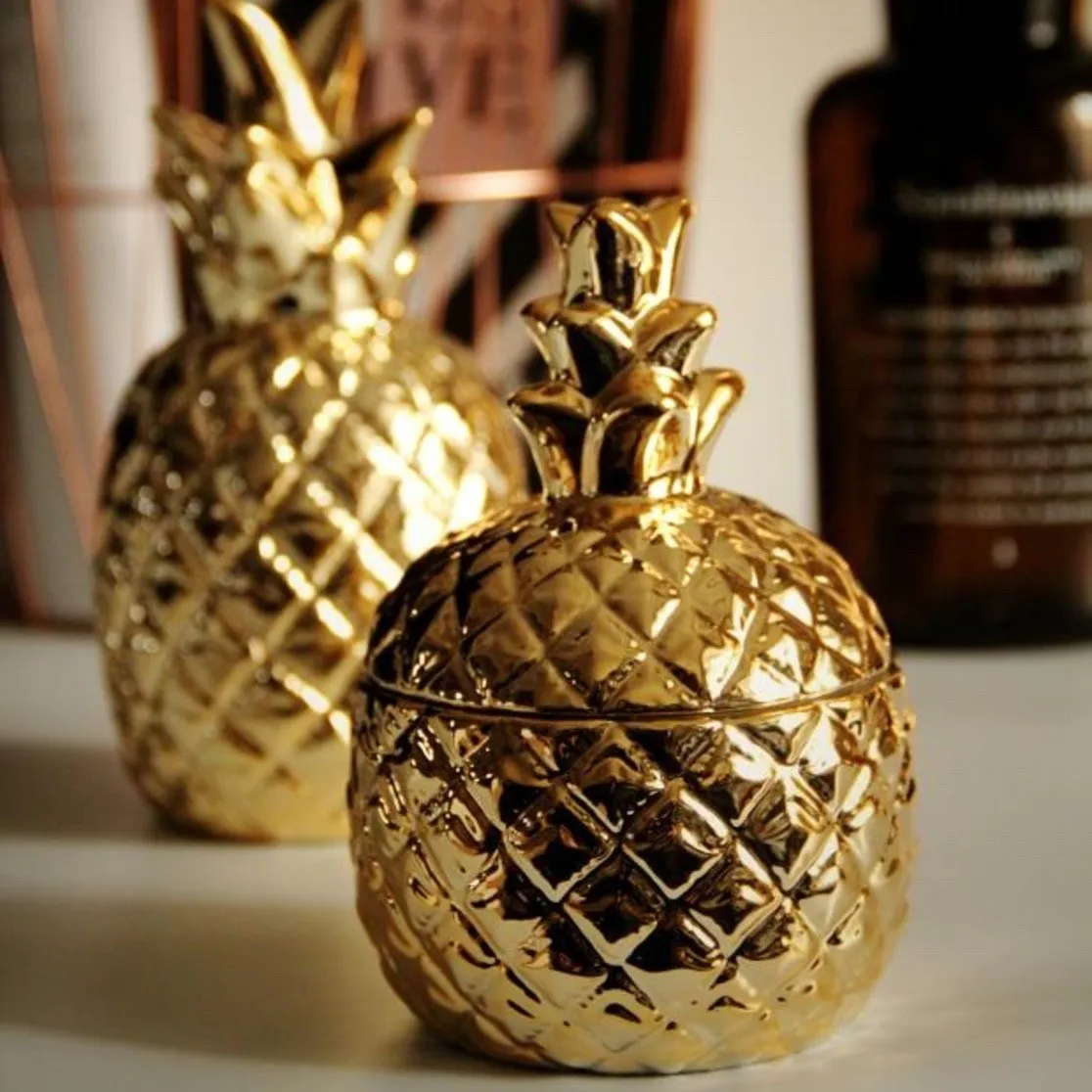 Ceramic Gold Pineapple Container