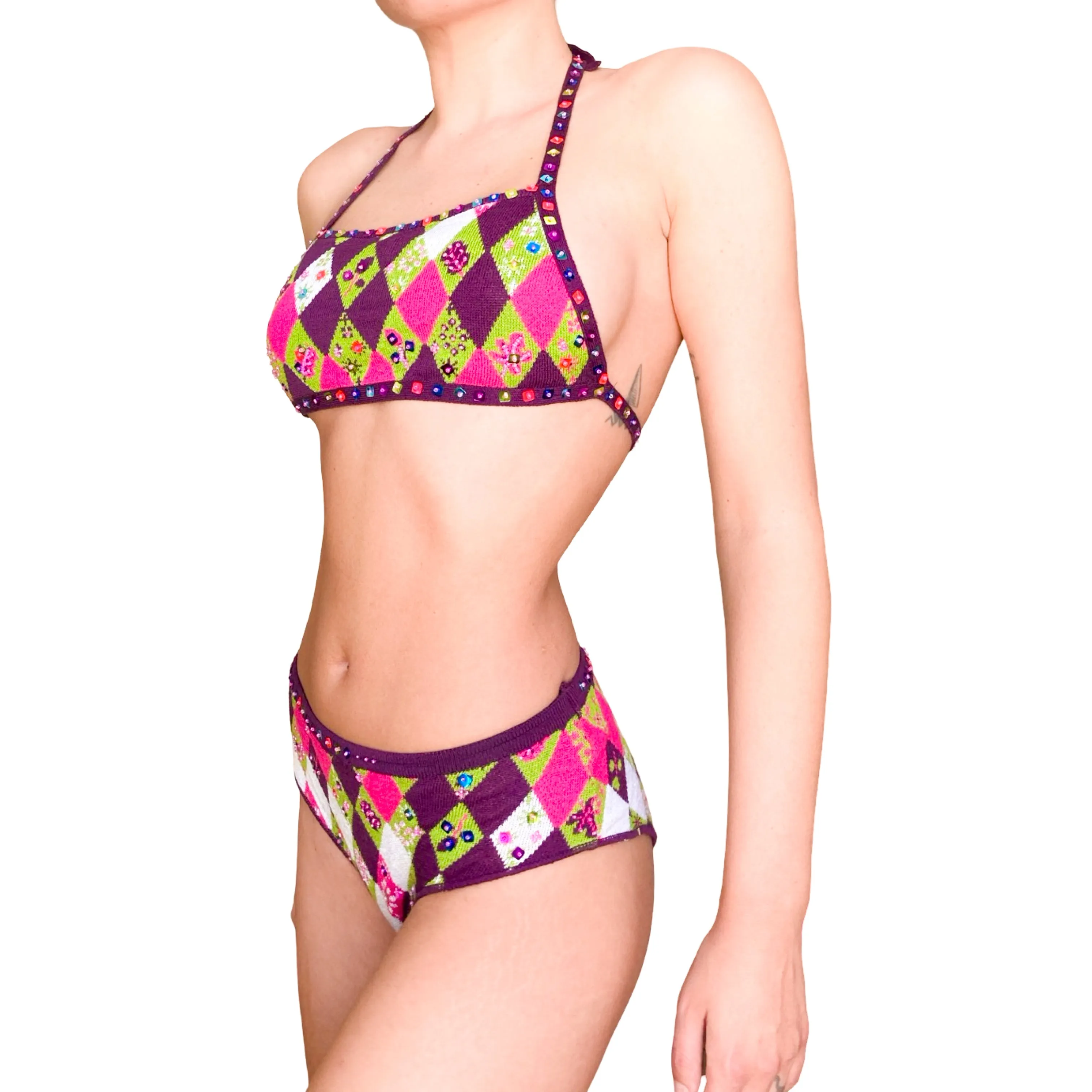 Christian Lacroix 90's Harlequin Crochet Bikini