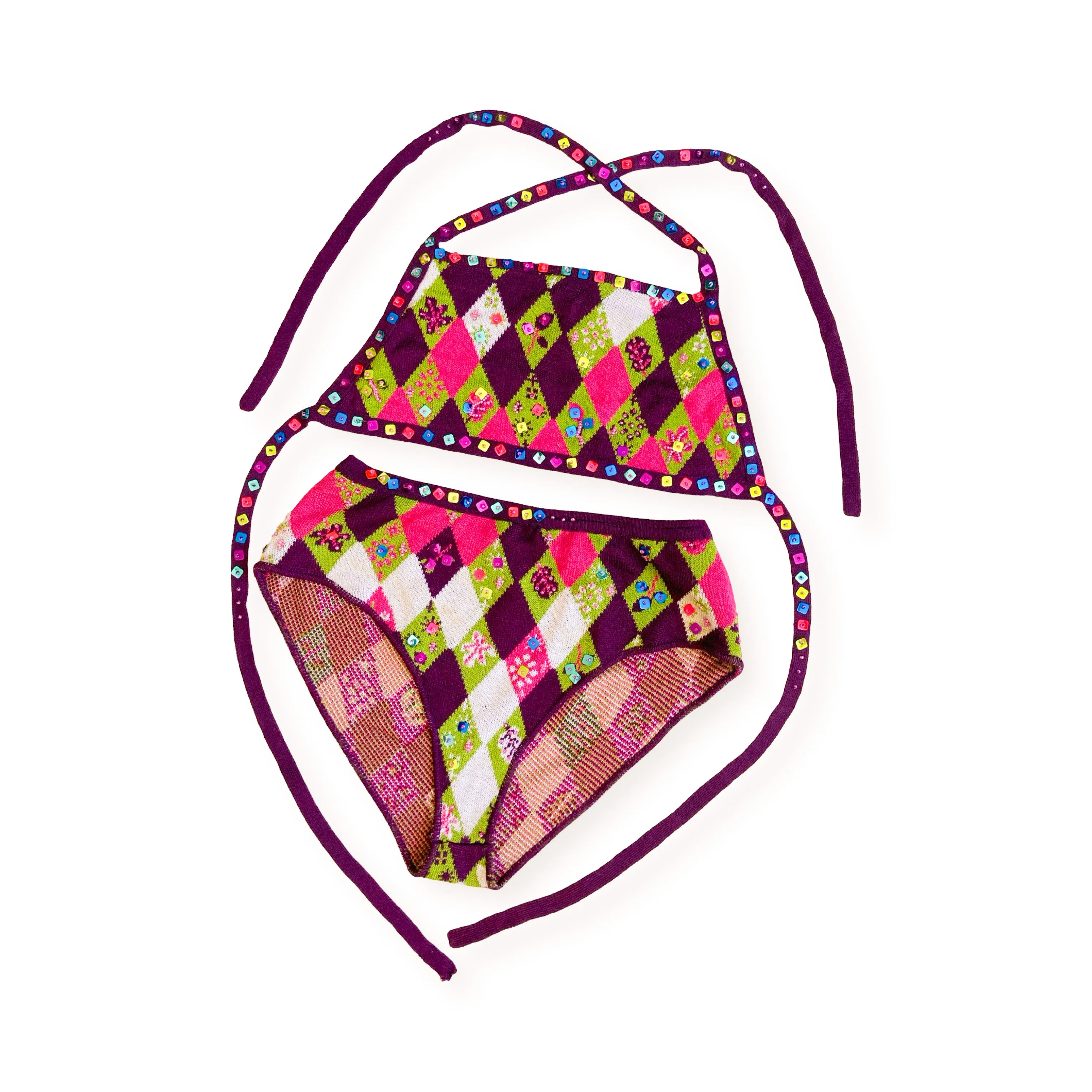 Christian Lacroix 90's Harlequin Crochet Bikini