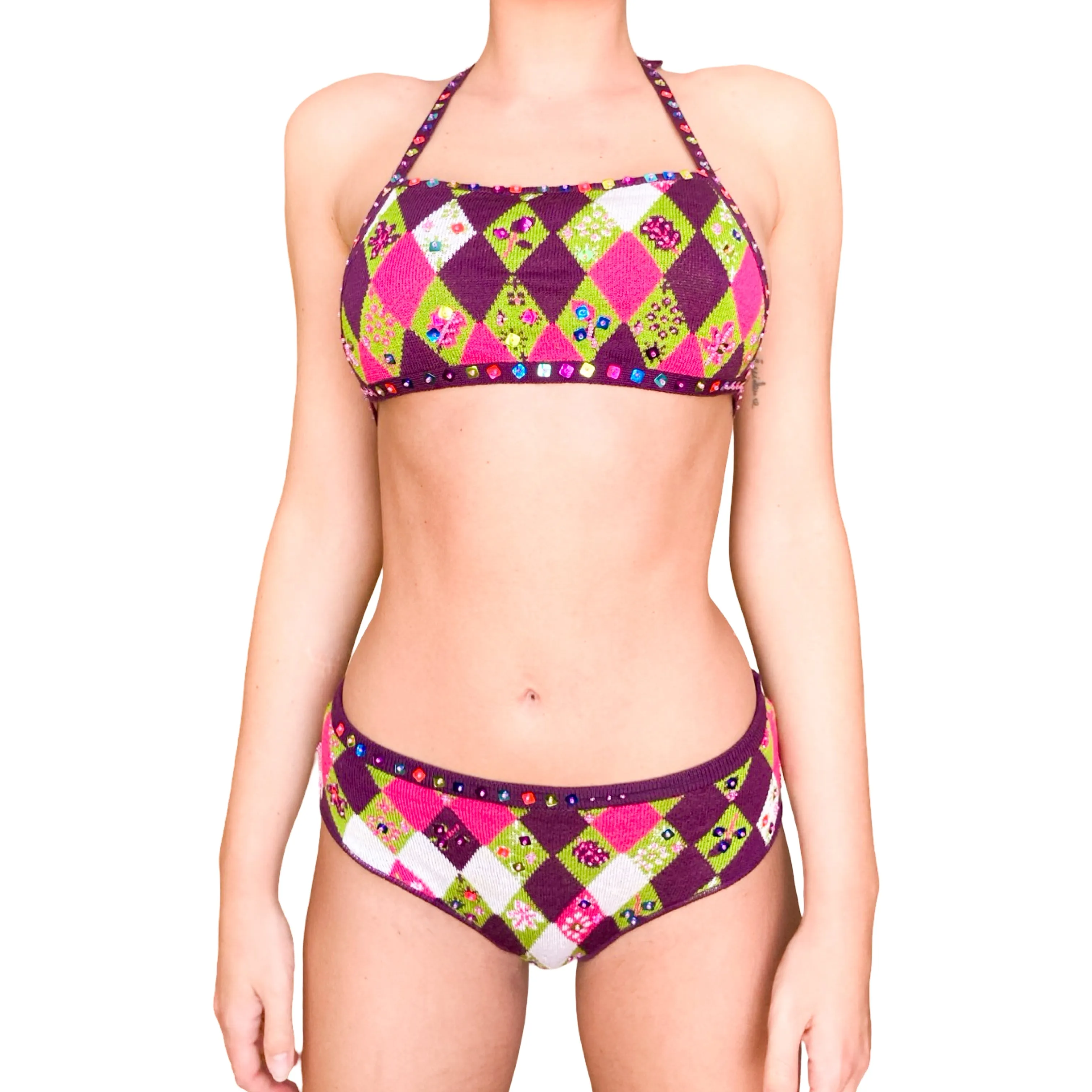 Christian Lacroix 90's Harlequin Crochet Bikini